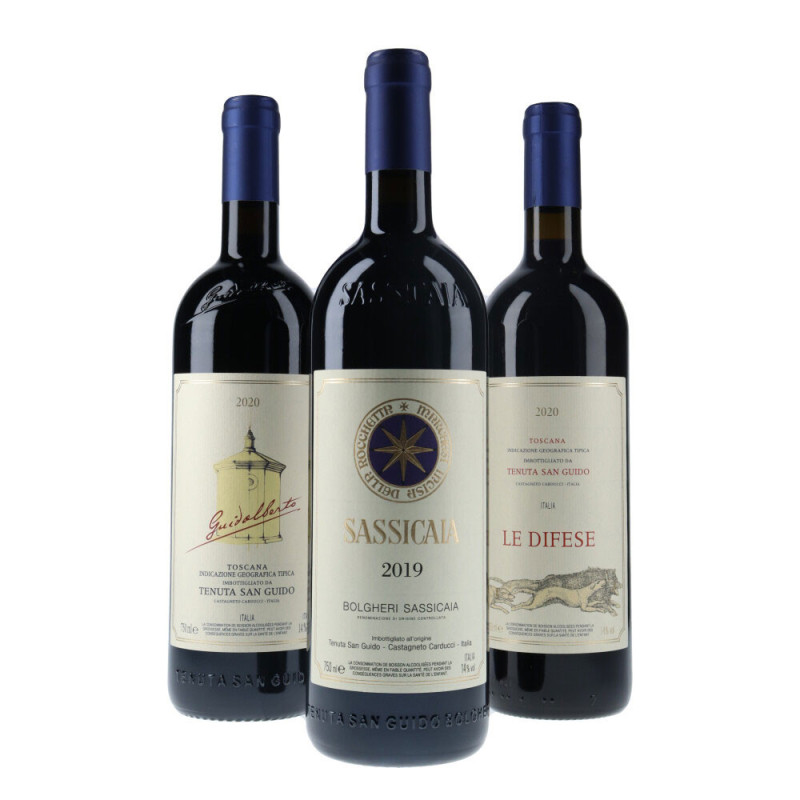 Coffret 3 bouteilles Trilogie Tenuta San Guido Sassicaia vin d'Italie